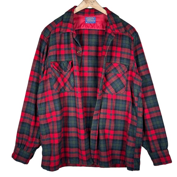 PENDLETON Vintage Plaid Virgin Wool Flannel in red / forest green - Picture 8 of 10